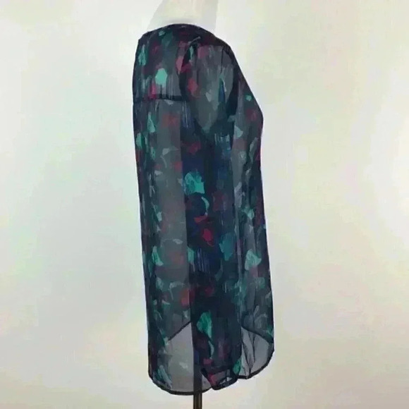 Mudd top size S blue burgundy sheer artsy career - Picture 5 of 9